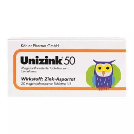 UNIZINK 50 gyomornedv-ellenálló tabletta, 20 db