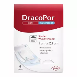 DRACOPOR vízálló sebkötöző 5x7,2 cm steril, 5 db