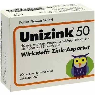UNIZINK 50 gyomor -rezisztens tabletta, 100 db
