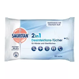 SAGROTAN 2 az 1-ben fertőtlenítő törlőkendők, 15 db