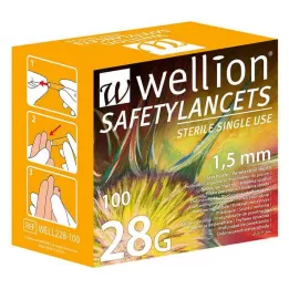 WELLION Biztonsági lándzsák 28 G biztonsági eldobható lándzsák, 100 db