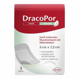 Dracopor szenzitív 5x7,2 cm steril szilikon ragasztóval, 3 db