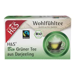 H&amp;S Organic Green Tea Darjeeling Filter Bagsból, 20X2 g